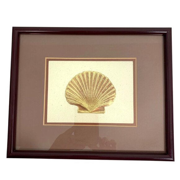 Embossed Copper Gold Seashell Scallop Shell Framed Matted From Figi Giftware - Picture 1 of 6